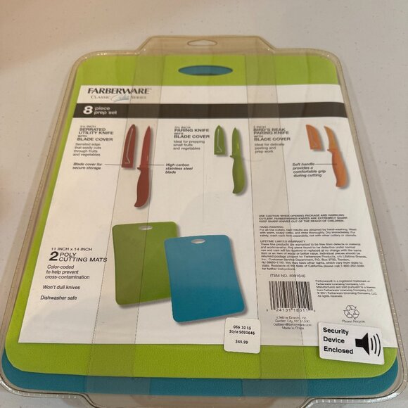 Farberware 8 Piece Colorful Cutlery Knife Set 3 Knives 3 Sheaths 2 cutting mats - Picture 2 of 3